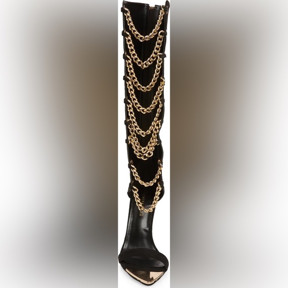 ARAGON BLACK CHAINED KNEE HIGH HEEL - Picture 5 of 6